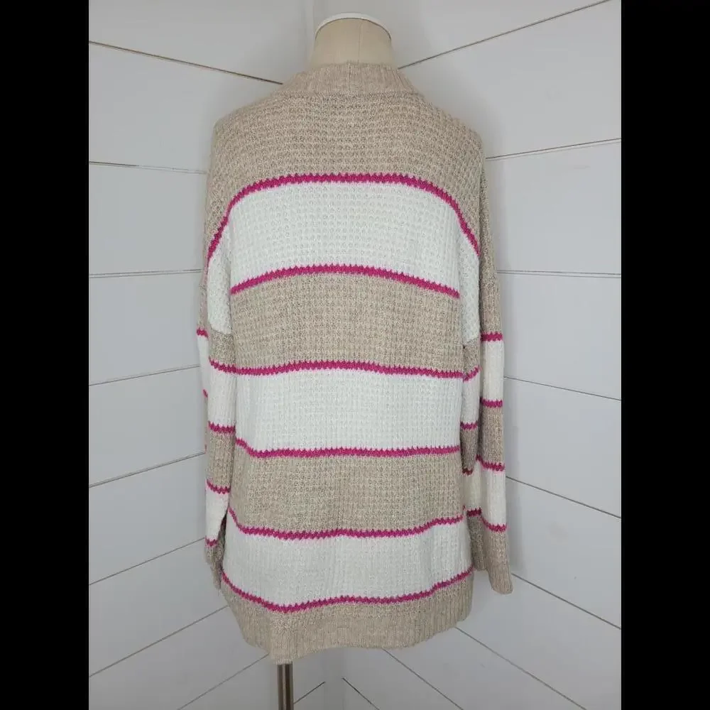 American Eagle Outfitters Beige, White & Pink Striped Crewneck Sweater - Picture 3 of 6